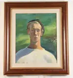 Dorothy van Loan, Portrait of a Male with Hat, Oil on canvas