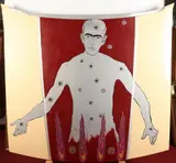 Carlos de Villasante, St, Mixed media artwork on a metal car hood