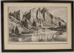 Lloyd Harting, Rock Towers, Lithographed pencil sketch Placemat