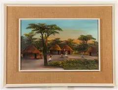 Haitian School, Village Scene, Oil on board