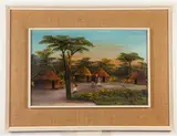 Haitian School, Village Scene, Oil on board