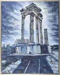 Basma Rezgui, Ancient Roman ruins at Dougga, Oil on canvas