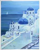 Basma Rezgui, Seaside town of Sidi Bou Said, Oil on canvas