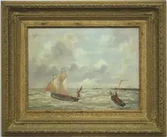 Adrianus Marijnissen, Boats of the Dutch Coast, Oil on a wooden board
