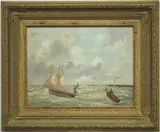 Adrianus Marijnissen, Boats of the Dutch Coast, Oil on a wooden board