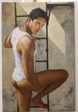 Yaoge, Untitled, Ladder Climber, 2019, [LGBTQ+ INTEREST] Oil on canvas