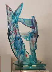 Crystal Celebration by Susan Pelish, Sculpture sits on a separate colorless acrylic illuminated pedestal. - Total height: 67 inches; sculpture height: 29 inc, offered Sep 2022