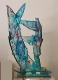 Susan Pelish, Crystal Celebration, Sculpture sits on a separate colorless acrylic illuminated pedestal. - Total height: 67 inches; sculpture height: 29 inches; base height: 38 inches