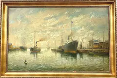 D Morett, Fisherboats Near Zaandam, Oil on canvas