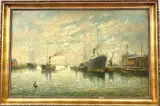 D Morett, Fisherboats Near Zaandam, Oil on canvas