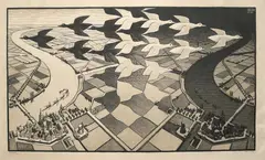 M. C. Escher, DAG EN NACHT (Day and Night), 1938, Pencil signed "M