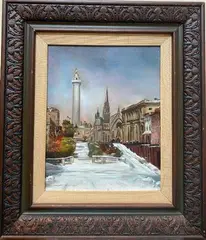 Washington Monument at Baltimore's historic Mount Vernon neighborhood by H Ireton, 1987, Oil on canvas, offered Sep 2022