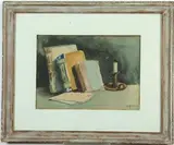 M. E. Marshall, My desk in the late afternoon, Watercolor on paper