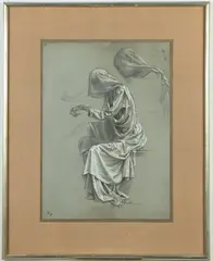 Italian School, Study for Tomb Statue, Charcoal drawing (preparatory sketch) with white highlights, on grey paper