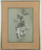 Italian School, Study for Tomb Statue, Charcoal drawing (preparatory sketch) with white highlights, on grey paper