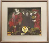 Nelson Román, Creatures in Mascaras, 1986, Oil on canvas