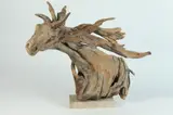 Jeffro Uitto, Driftwood Sculpture in Form of Horse'S Head, Marble plinth base