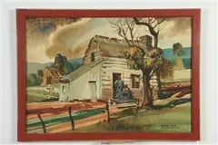 Herbert Jacob Gute, Virginia Cabin, Watercolor on paper