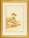 Walker Stuart Lloyd, Fishermen near Village, Watercolor and gouche