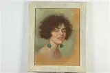 American School, Lady with Green Earrings, Pastel on paper