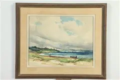 Coastal View by John Cuthbert Hare, Watercolor on paper, sold Nov 2022