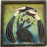 Aussi Jaffary Rashid, Tanzanian Peacocks & Other Birds, 1987, Oil on masonite