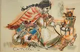 Argentine School, Lady Drinking Mate, 1974, With an undeciphrable ink signature lower left corner