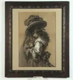 English School, Young Mother Holding Baby, Mixed media on paper