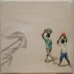 Tanzanian School, Three Paintings of Beach Boys, 2014, Oil on stretched canvas