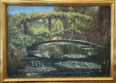 Daniel Maffia, Japanese Bridge over a Pond of Water Lilies, Oil on canvas