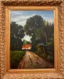 Red Roof Barn by American School, Oil on canvas, sold Dec 2022