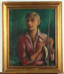 Bohumil Ullrych, Boy Fishing, 1930, Oil on canvas