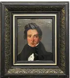 A Young Man wearing a Stylish Bowtie by French School, Early 19th Century oil on a wooden board, offered Dec 2022
