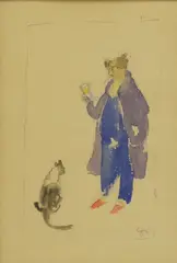 Alexandre Benois, Untitled, 1870-1960) Man and cat watercolour 22.5 x 16cm
