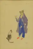 Alexandre Benois, Untitled, 1870-1960) Man and cat watercolour 22.5 x 16cm