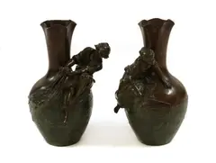 August Moreau, Untitled, a pair of patinated bronze vases