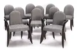 Wendell Castle, two armchairs and eight side chairs, 1997, faux snakeskin textured black painted mahogany with grey fabric upholstery