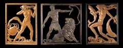 C.A Llewellyn Roberts, for Selfridges, circa 1928, A Set of Six Patinated Brass 'Zodiac' Panels for the Department Store's Lifts, circa 1928