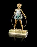 Ferdinand Preiss, 'Hoop Girl' an Art Deco Cold-Painted and Gilded Bronze Study