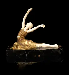 Samuel Lipchytz, An Art Deco Gilt Bronze and Carved Ivory Figure of a Tamborine Dancer, circa 1925, An Art Deco Gilt Bronze and Carved Ivory Figure of a Tamborine Dancer, circa 1925