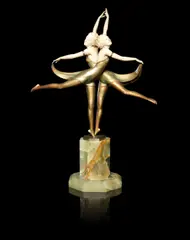 Prof. Otto Poertzel, 'The Butterfly Dancers' a Cold-Painted Bronze and Carved Ivory Study, circa 1925, 'The Butterfly Dancers' a Cold-Painted Bronze and Carved Ivory Study, circa 1925