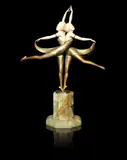 Prof. Otto Poertzel, 'The Butterfly Dancers' a Cold-Painted Bronze and Carved Ivory Study, circa 1925, 'The Butterfly Dancers' a Cold-Painted Bronze and Carved Ivory Study, circa 1925