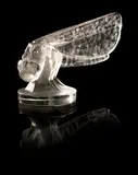 'Petit Libellule' a Car Mascot, design 1928 by René Lalique, clear glass, frosted and polished, offered Jun 2014
