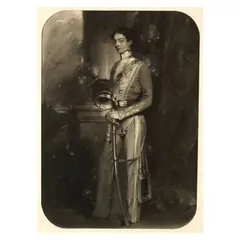 Antonie de Salomé, Portrait of Leslie Copeland, the Son of William Taylor Copeland, M.P. of Kibblestone Hall, full length, standing, in Hussars uniform