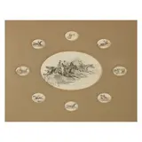 Snr. John Frederick Herring, Hunting Scene, surrounded by eight hunting-related vignettes, pen, ink and wash