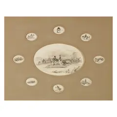Snr. John Frederick Herring, Hunting Scene, surrounded by eight hunting-related vignettes, pen, ink and wash