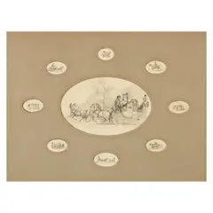 Snr. John Frederick Herring, The Glasgow Royal Mail Coach, surrounded by eight oval vignettes, pen, ink and wash
