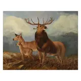 Robert Cleminson, Stag and hinds on a Hillside, oil on canvas