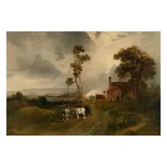 Hilton Lark Pratt, View of Stoke on Trent, with 'The Jolly Potter' public house and horses in foreground, oil on canvas