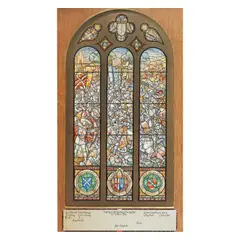 John Copeland, The Battle of Neville's Cross, 1346, stained glass design titled with key below watercolour and gum arabic, rounded top